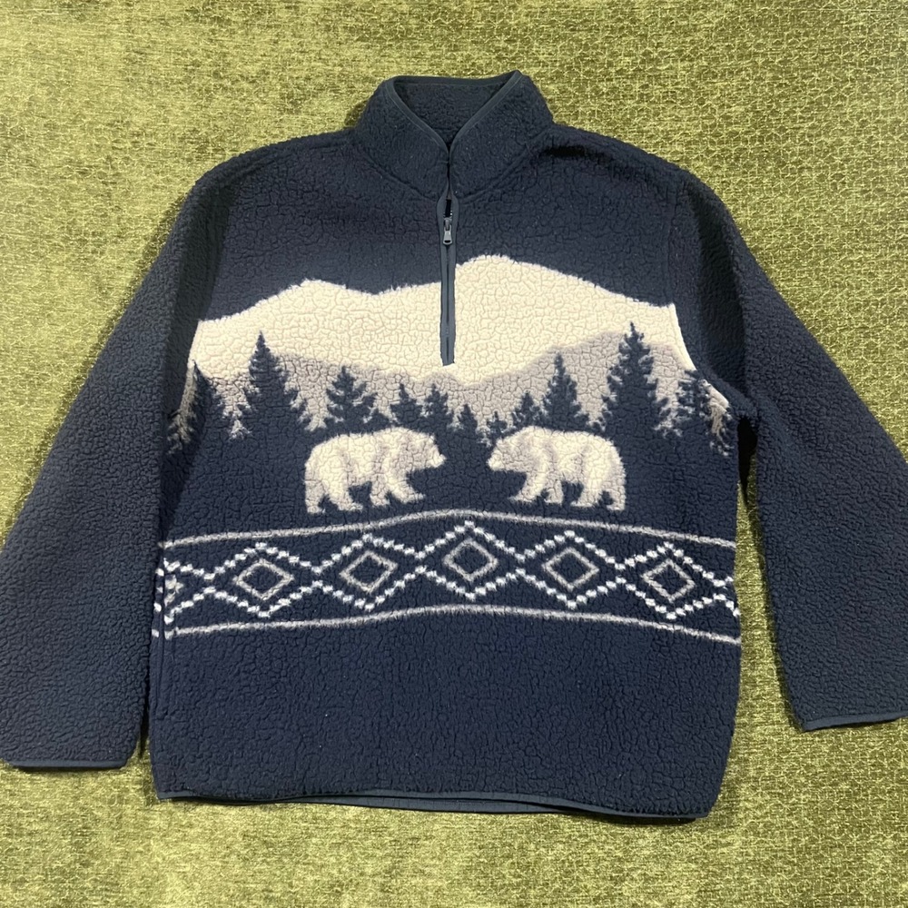 Old Navy Fleece Pullover Mens XL Navy Blue Bear Mountain Sherpa 1/4 Zip